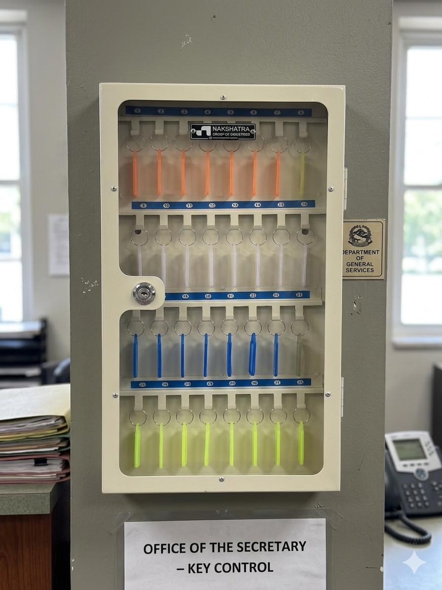 StayHappy Transparent Metal Key Storage Box | 32 Keys Cabinet with Holders and Lock (White, Free 32 Keychains) - Image 3