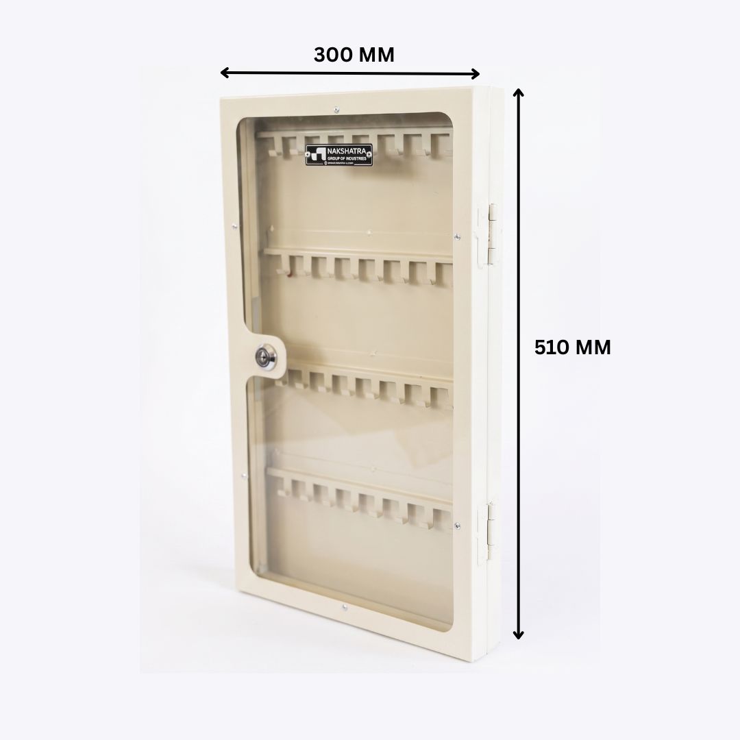 StayHappy Transparent Metal Key Storage Box | 32 Keys Cabinet with Holders and Lock (White, Free 32 Keychains) - Image 4